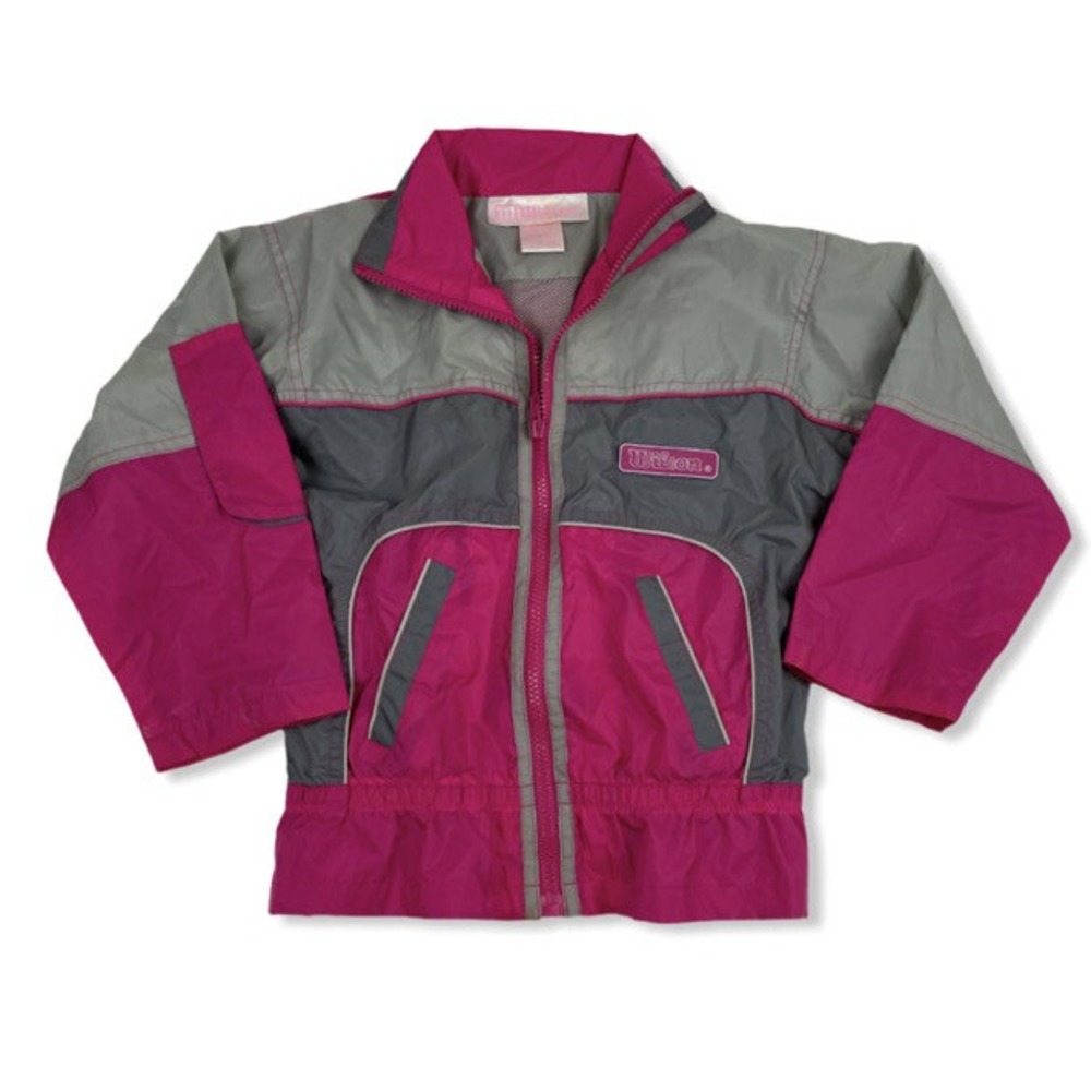 Vintage WILSON Girls Pink Gray Windbreaker Zip Up Jacket Size 5/6 Nylon